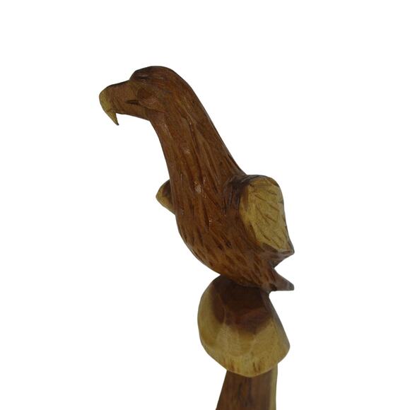 Hand Carved Bird Sitting on Log Wood Beautiful Bird Stained Natural 13" Tall - Picture 4 of 9